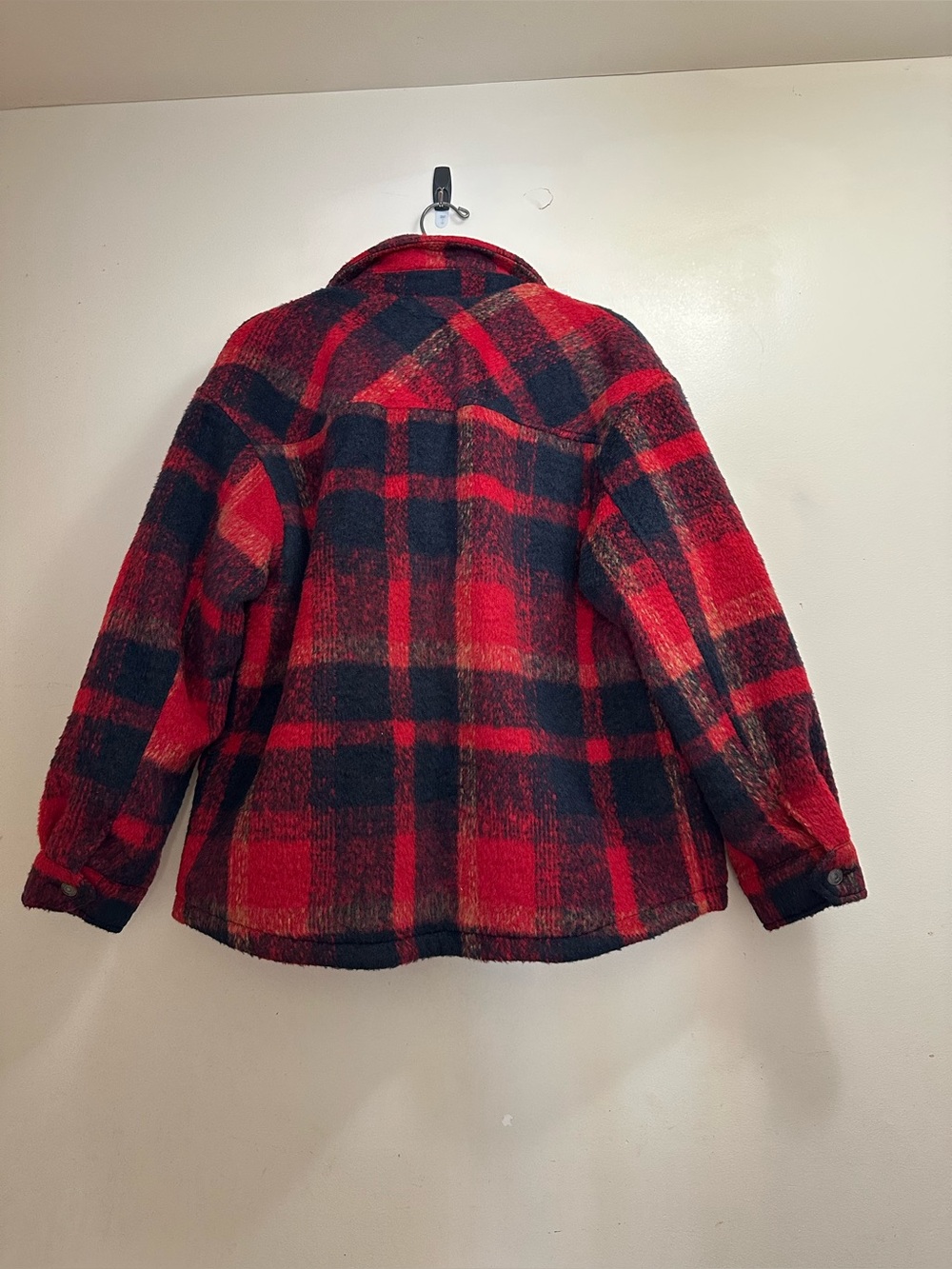 Levis Trucker Jacket Buffalo Plaid Zipper Button Wool Blend Red Women’s Size M - Picture 2 of 14